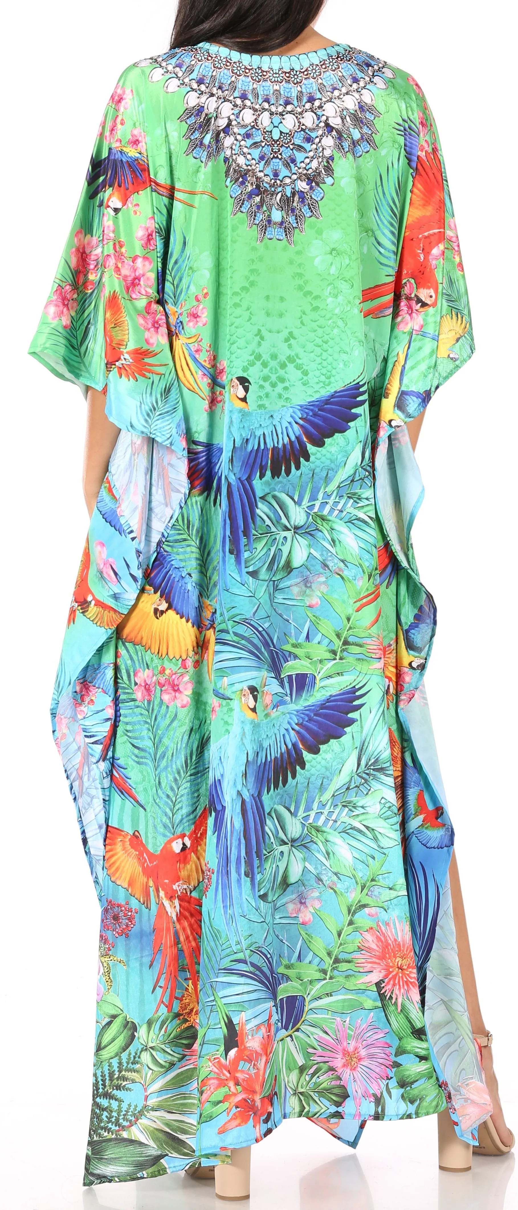 Sakkas Yeni Women's Short Sleeve V-neck Summer Floral Long Caftan Dress Cover-up