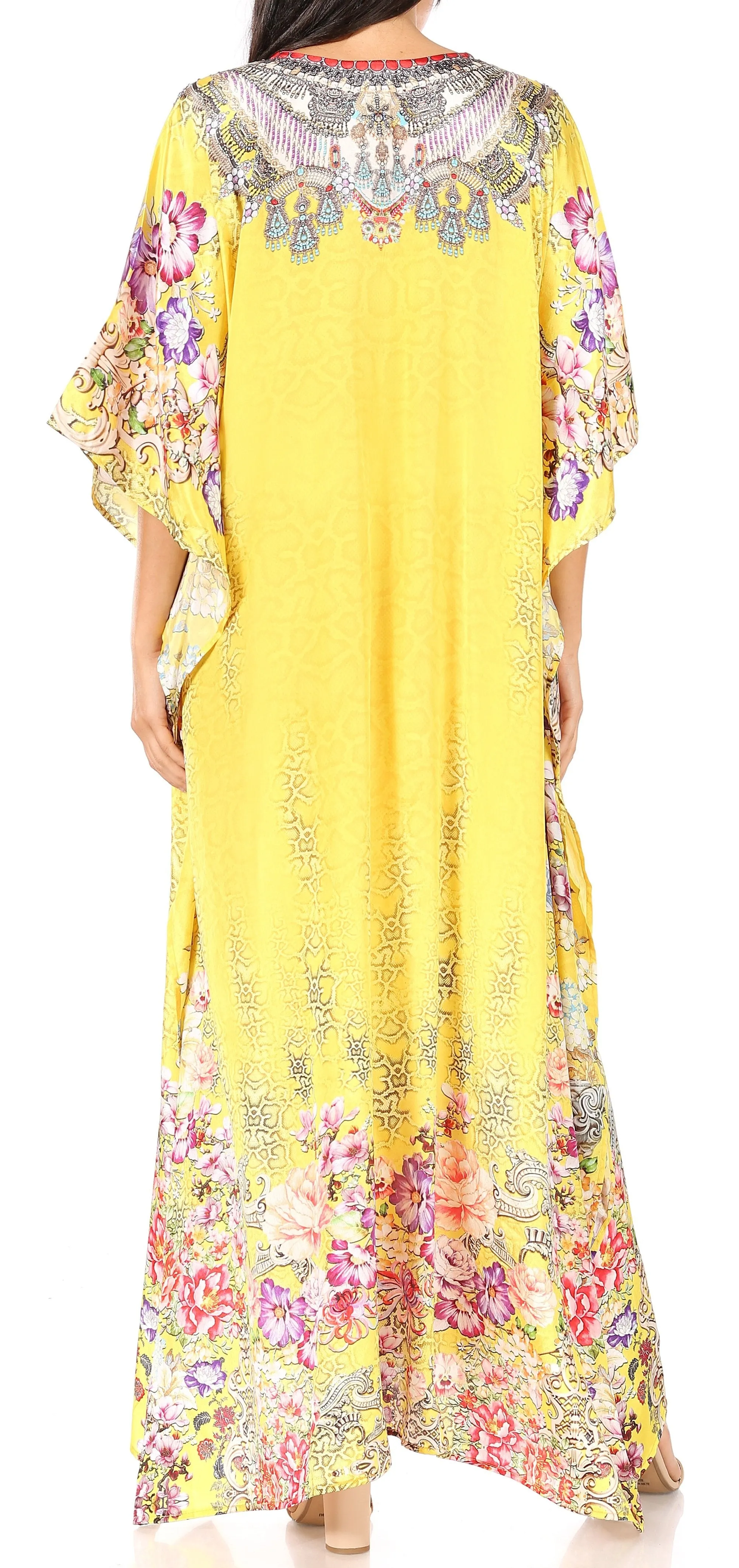 Sakkas Yeni Women's Short Sleeve V-neck Summer Floral Long Caftan Dress Cover-up