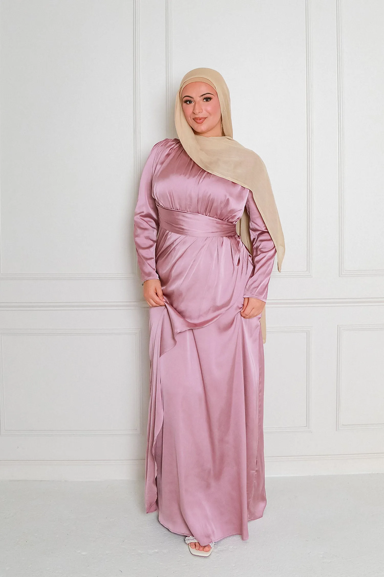 Sarai Layer Satin Dress- Dusty Rose Pink