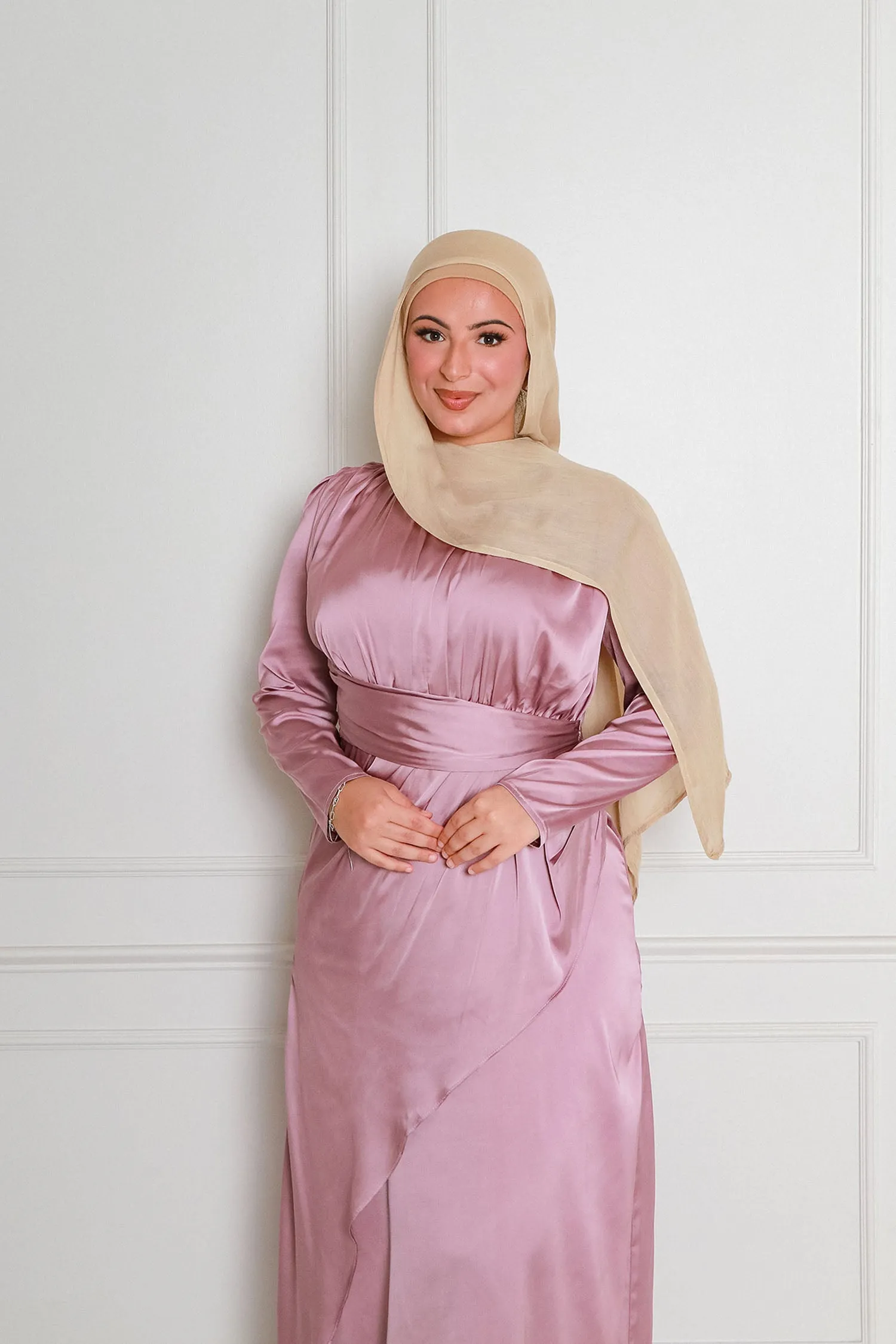 Sarai Layer Satin Dress- Dusty Rose Pink