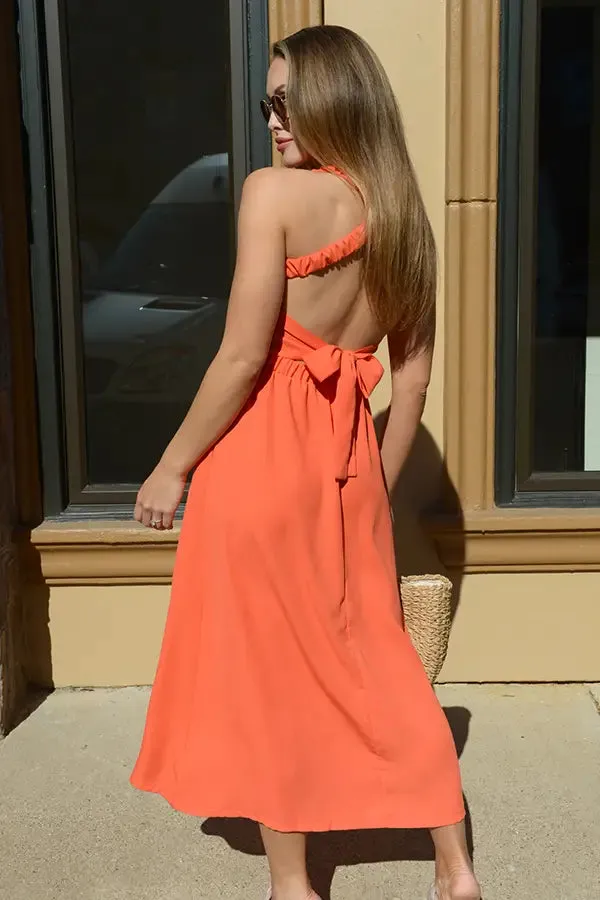 Solid Open-Back Criss Cross Maxi Dress