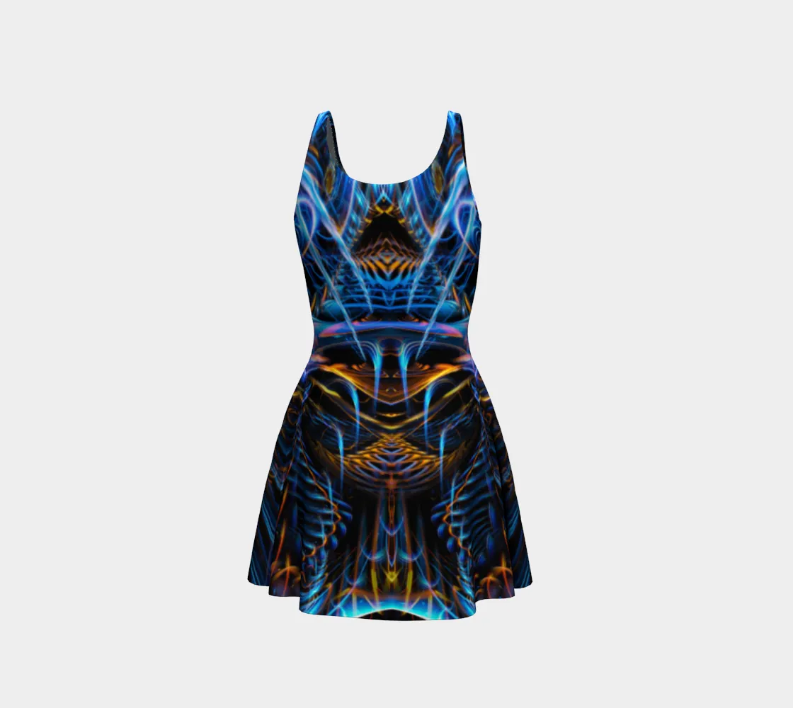 Sound Waves Over Dark Flare Dress