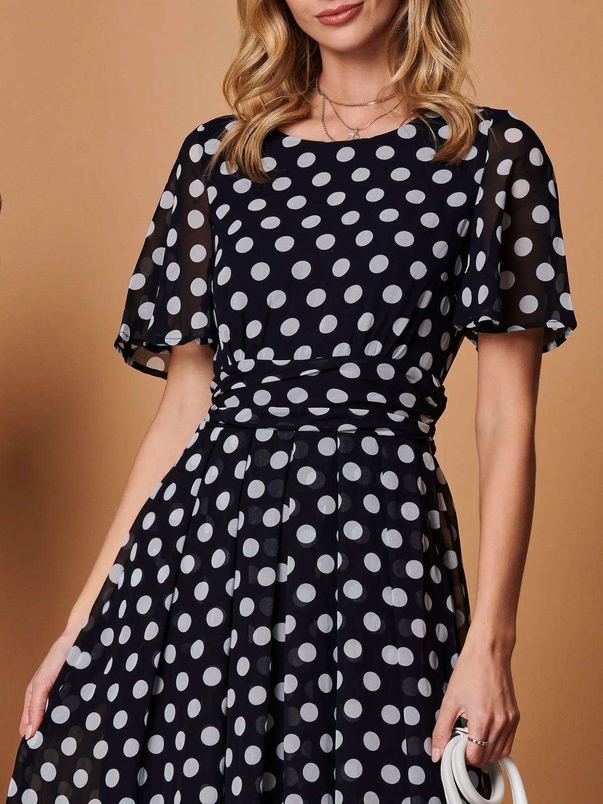 Spot Print Chiffon Maxi Dress, Navy Spot