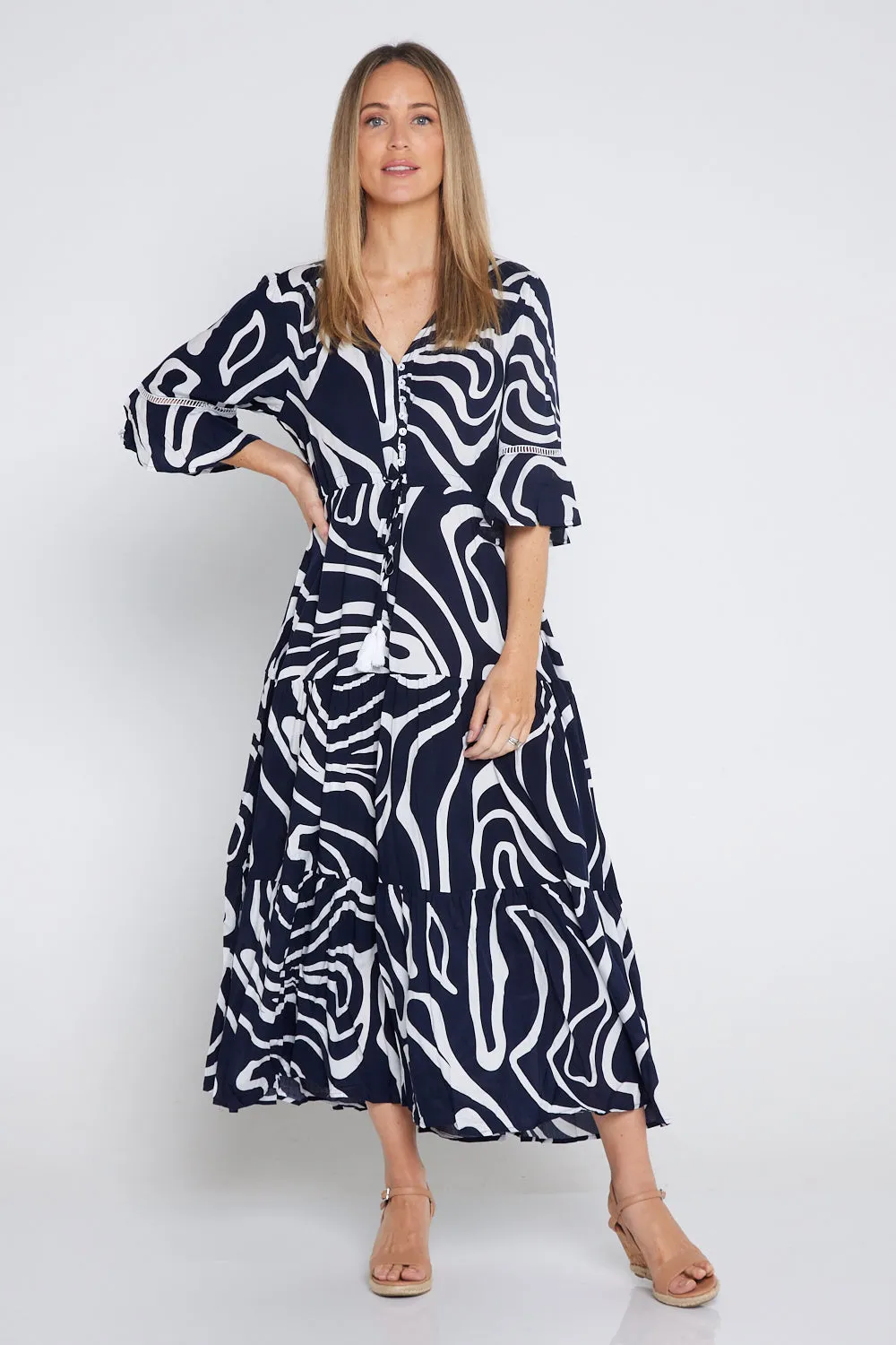 Tangela Maxi Dress - Navy White Swirl