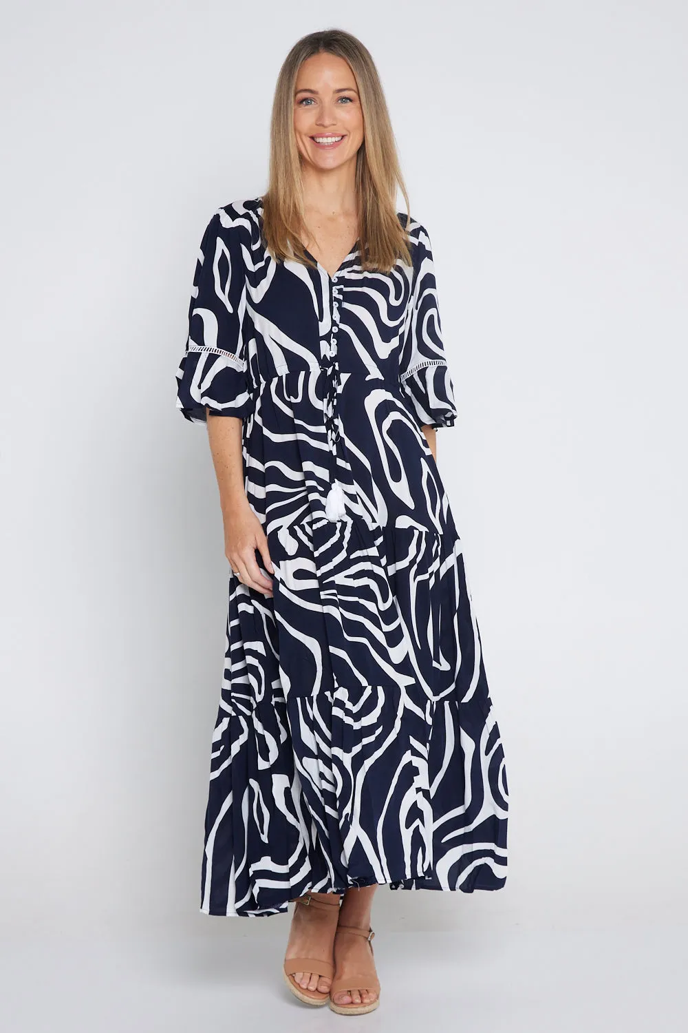 Tangela Maxi Dress - Navy White Swirl