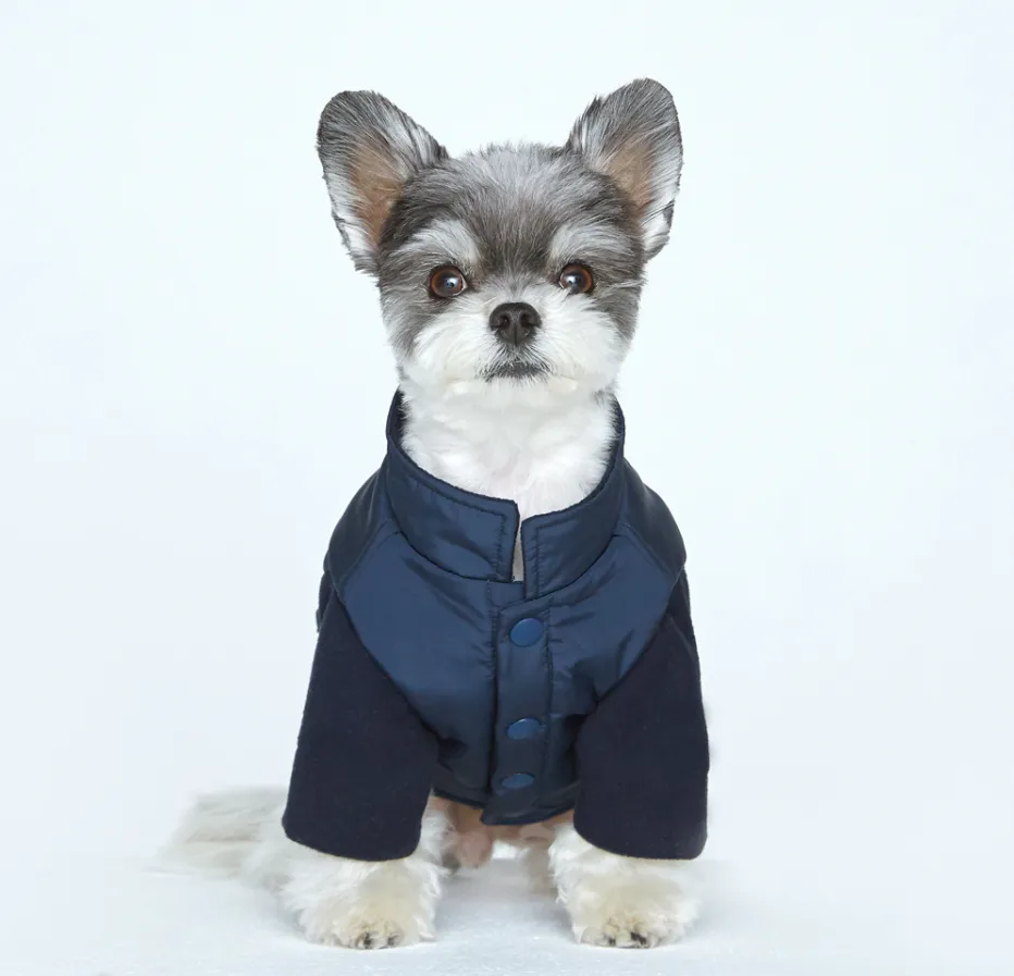 Teddy Bear Pocket Padded Coat - Navy