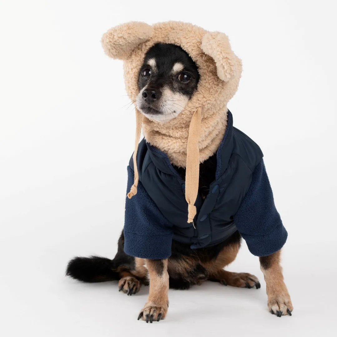 Teddy Bear Pocket Padded Coat - Navy