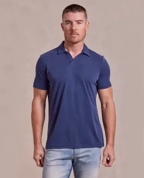 The Aston - Pique Double Knit SS Johnny Collar Polo - Blue