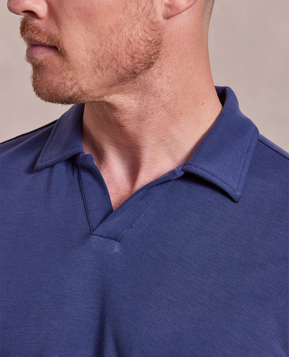 The Aston - Pique Double Knit SS Johnny Collar Polo - Blue