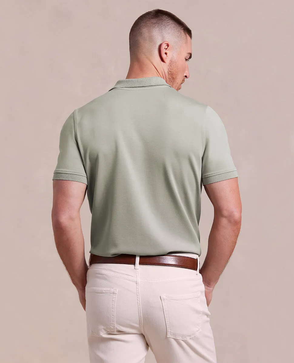 The Holden - Sand Washed Double Knit SS Polo - Olivine