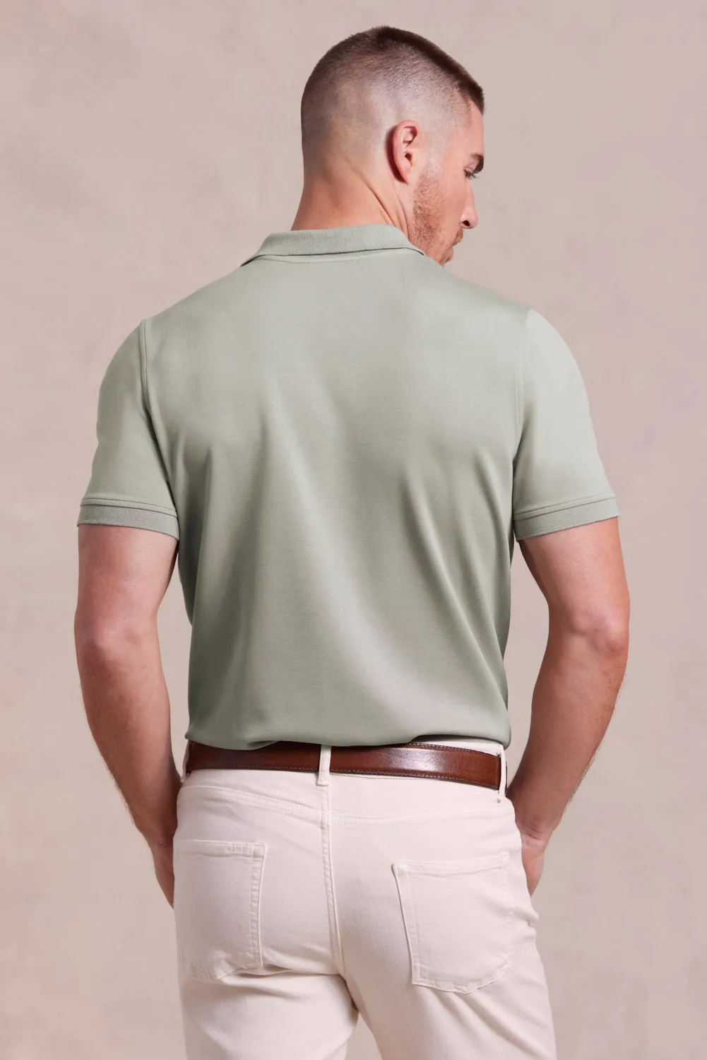 The Holden - Sand Washed Double Knit SS Polo - Olivine