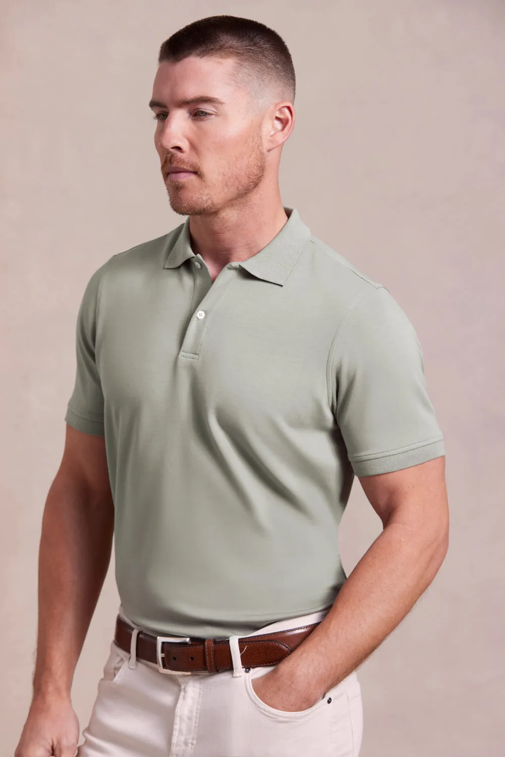 The Holden - Sand Washed Double Knit SS Polo - Olivine