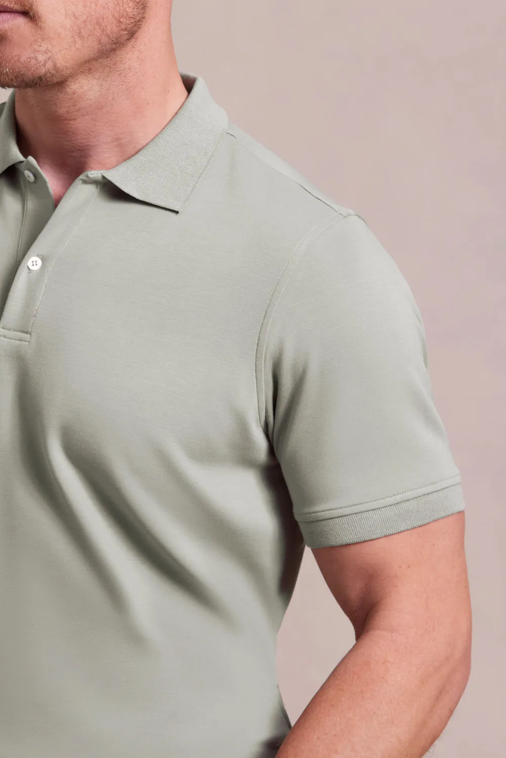 The Holden - Sand Washed Double Knit SS Polo - Olivine