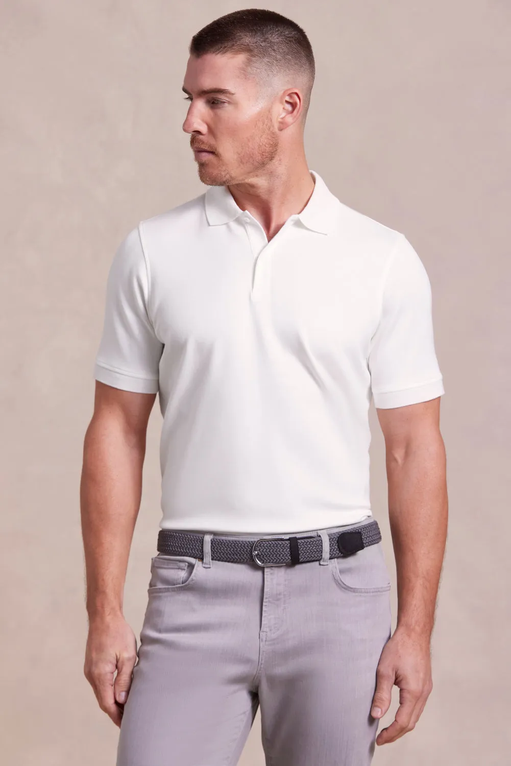 The Holden - Sand Washed Double Knit SS Polo - White