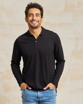 The Holden - Stone Washed Double Knit LS Polo - Black