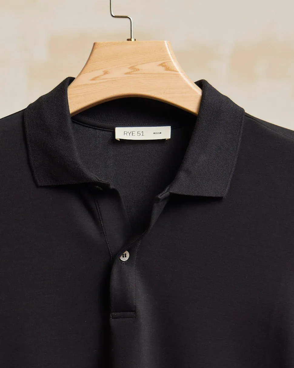 The Holden - Stone Washed Double Knit LS Polo - Black