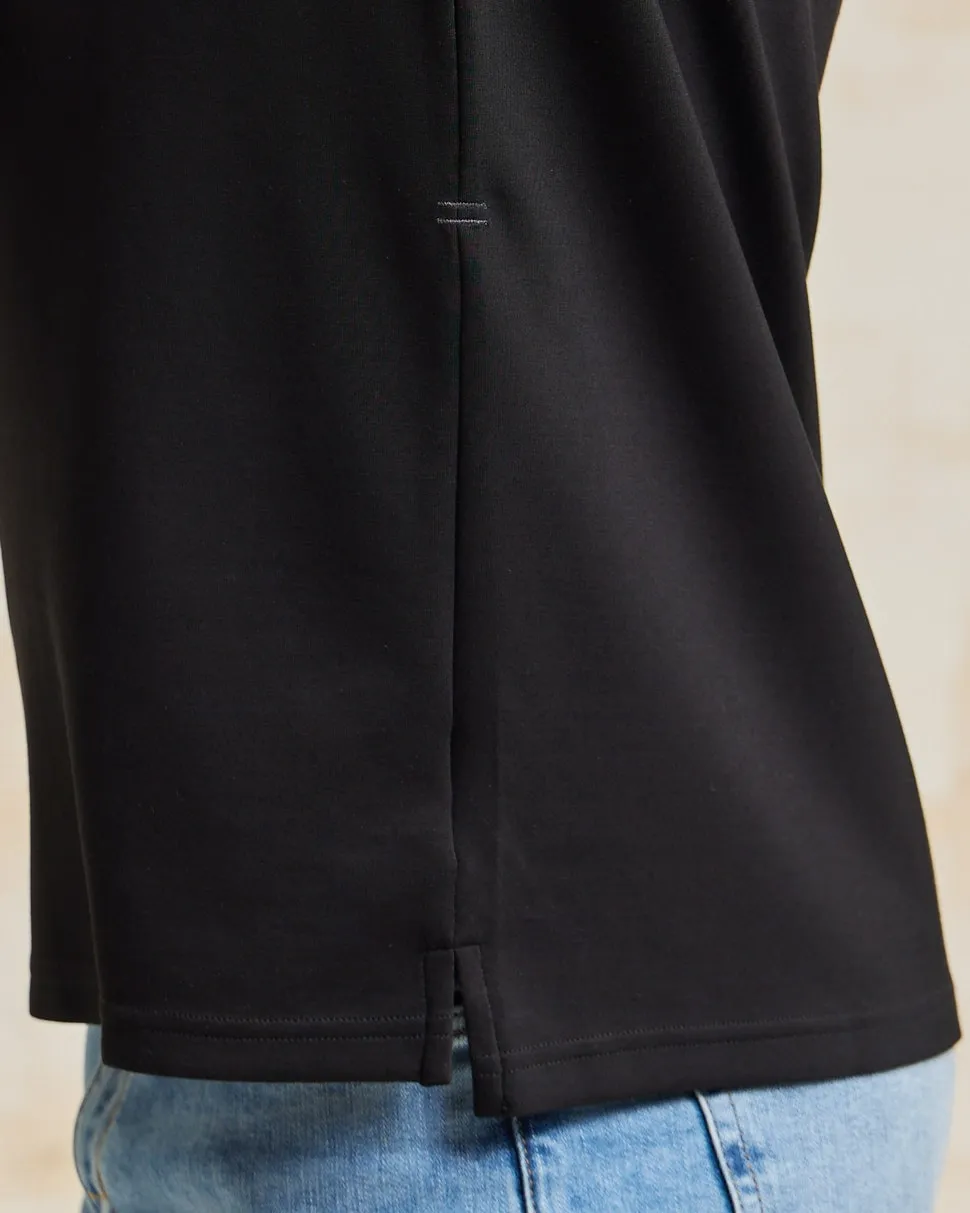 The Holden - Stone Washed Double Knit LS Polo - Black