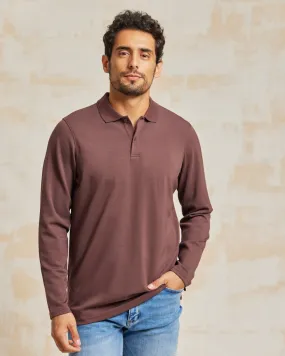 The Holden - Stone Washed Double Knit LS Polo - Brown