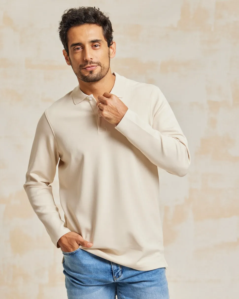 The Holden - Stone Washed Double Knit LS Polo - Sand