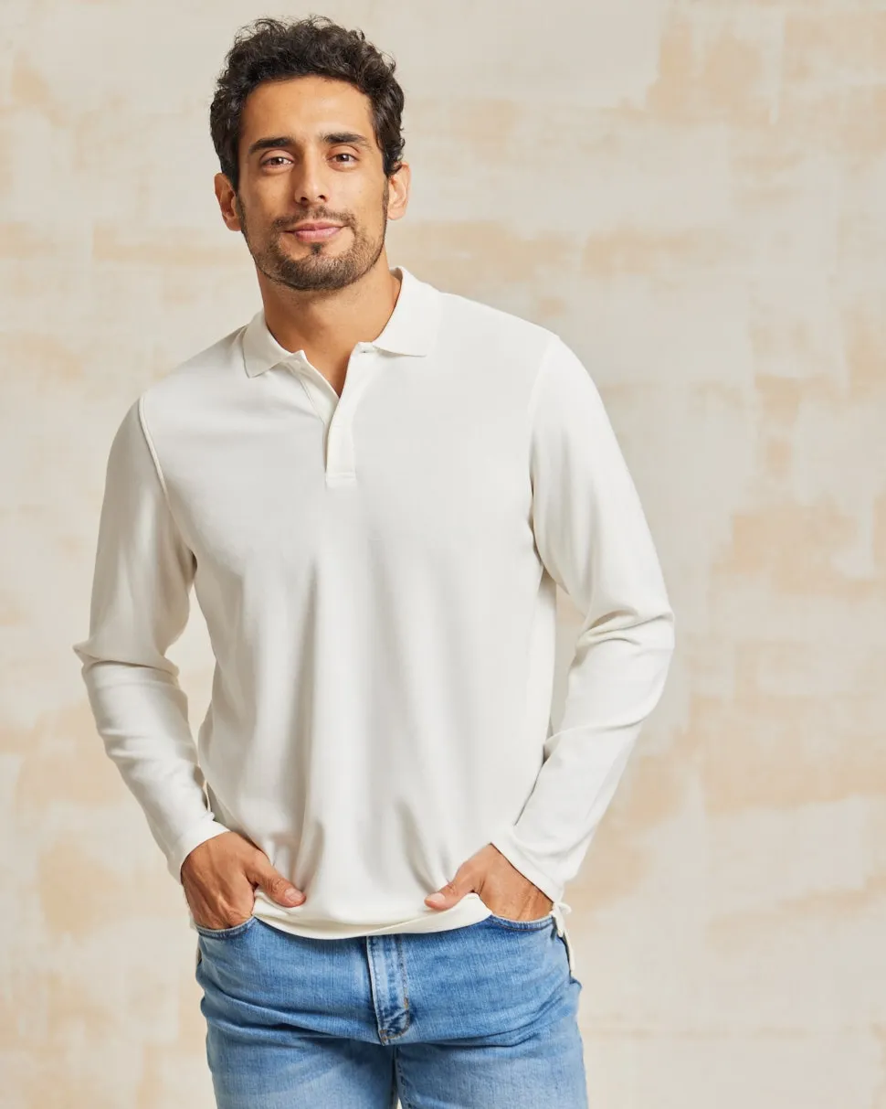 The Holden - Stone Washed Double Knit LS Polo - White