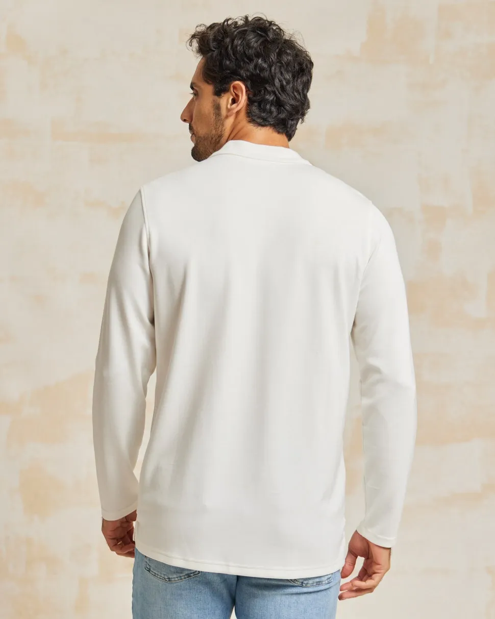 The Holden - Stone Washed Double Knit LS Polo - White