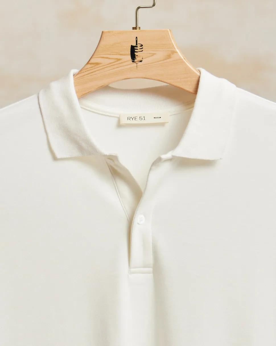 The Holden - Stone Washed Double Knit LS Polo - White