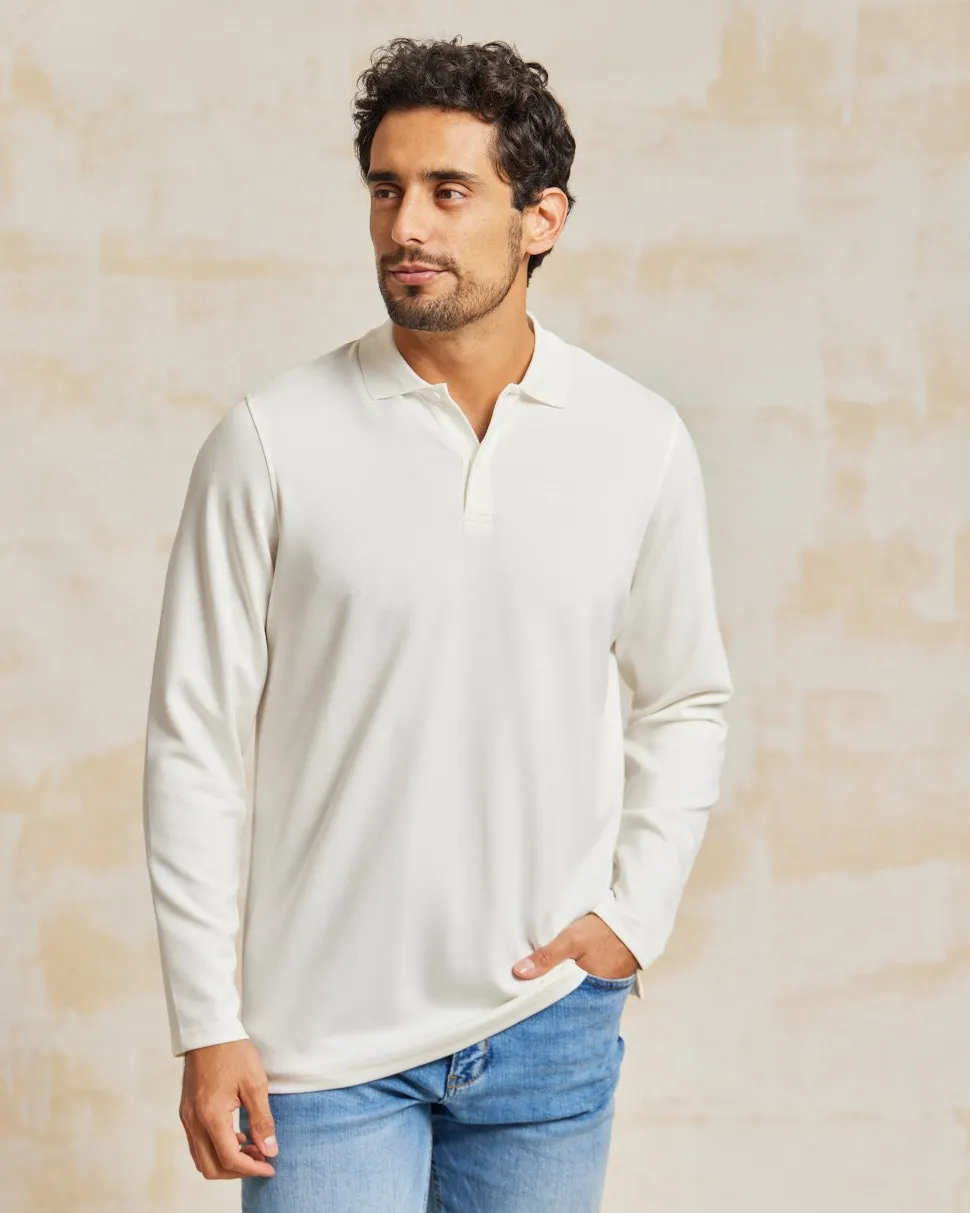 The Holden - Stone Washed Double Knit LS Polo - White