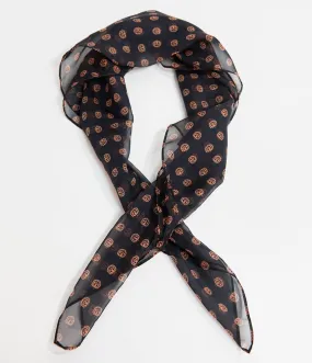 Unique Vintage Pin-Up Black & Orange Pumpkin Print Chiffon Hair Scarf