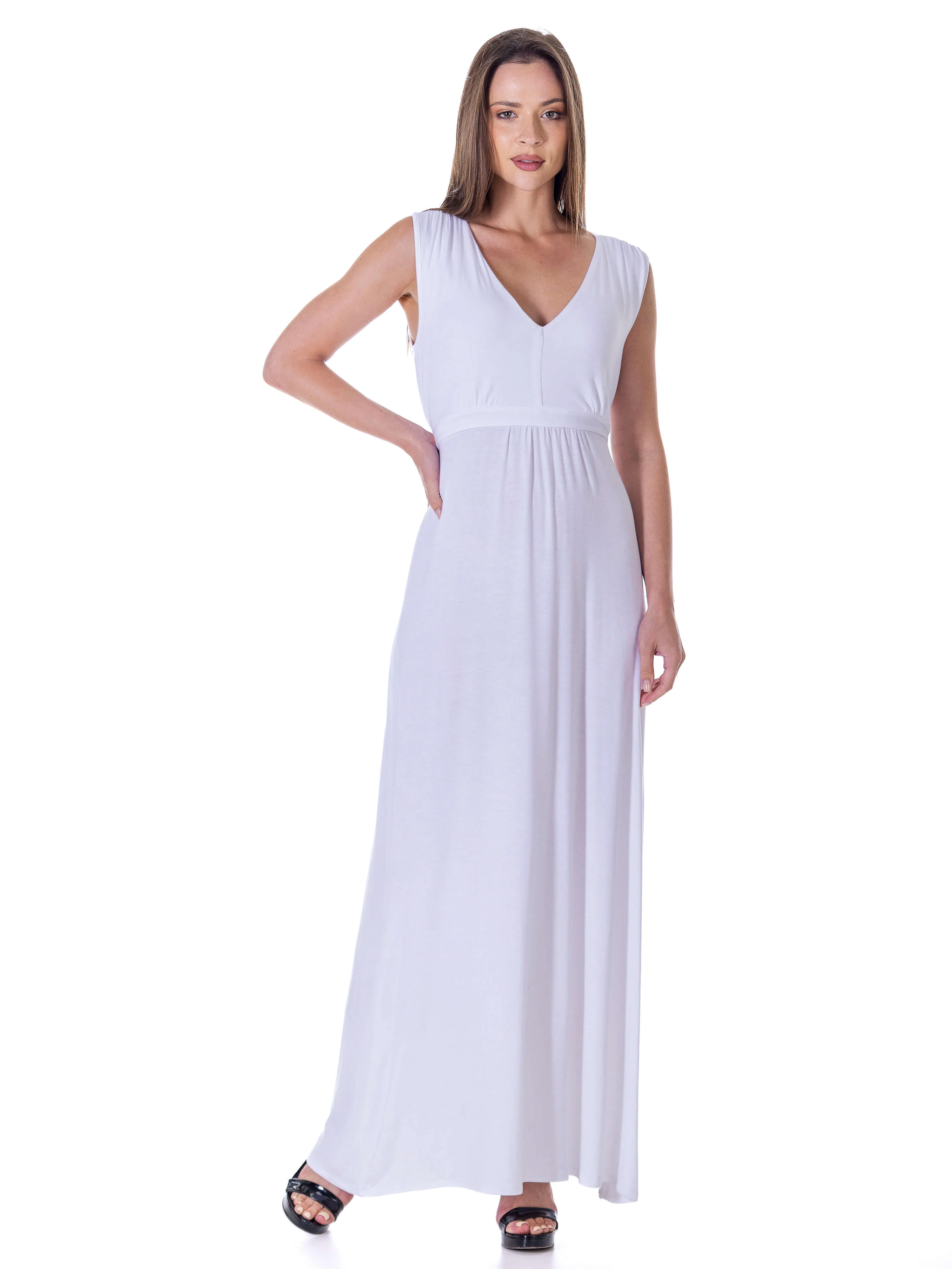 V Neck Sleeveless Maxi Dress with Belt