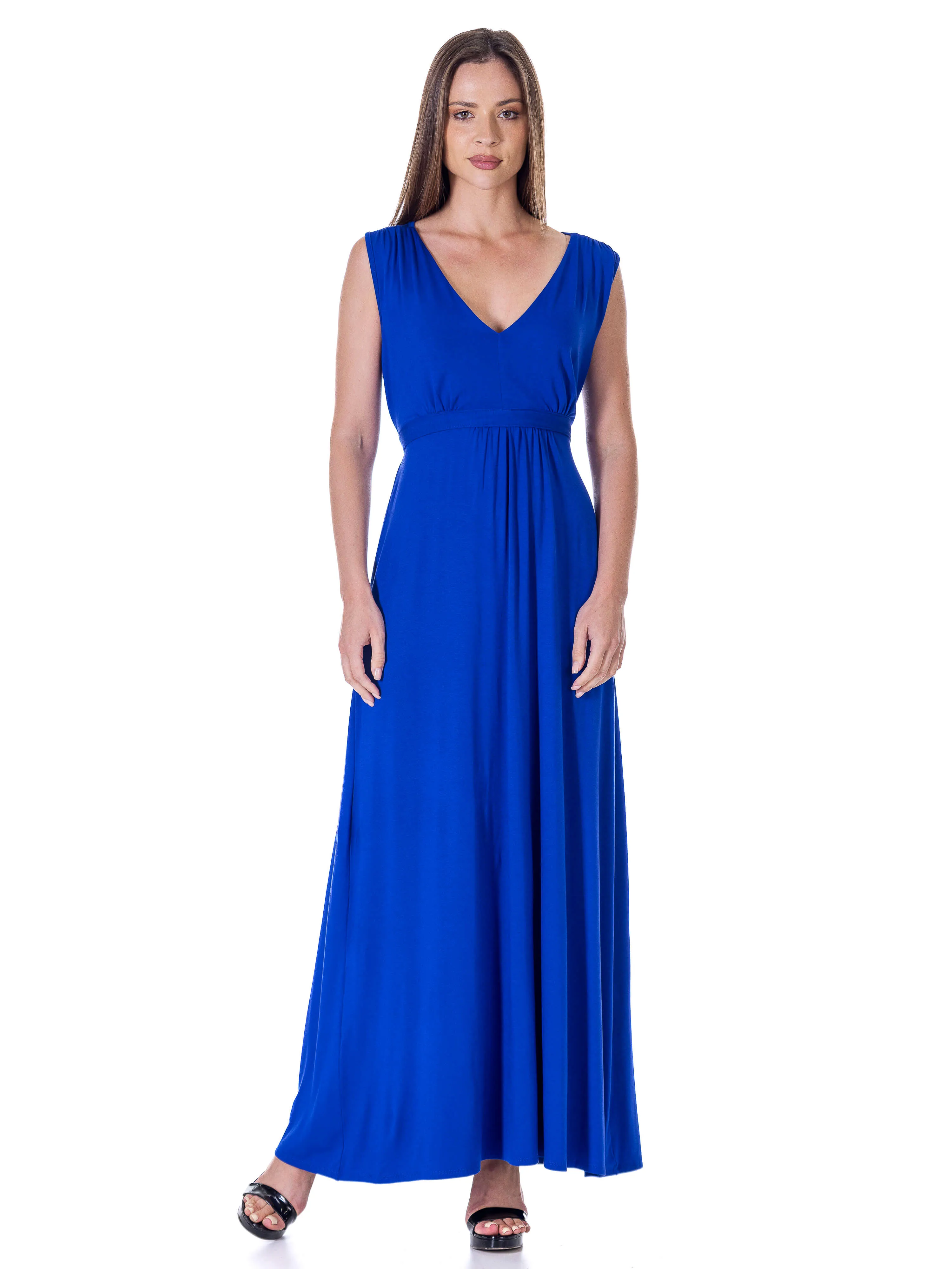 V Neck Sleeveless Maxi Dress with Belt