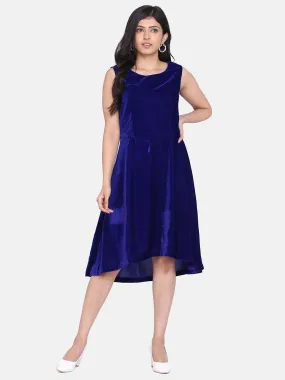 Velvet High Low  Sleeveless Evening Dress - Royal Blue