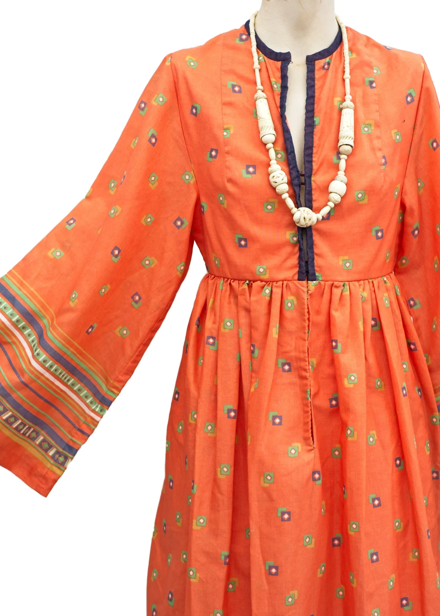 Vintage 70s Angela Gore Orange Maxi Dress