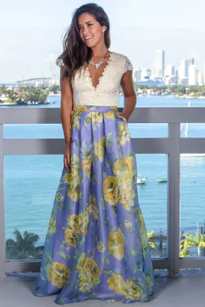 Violet Floral Maxi Dress with Pockets