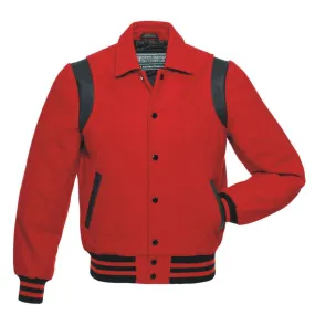 Warrior Gears Classic Hybrid Varsity Jacket for Kids, Toddler Letterman Bomber Jacket for Boys, Unisex Varsity   Jacket Girls, Red Wool Body & Red Sleeves with Collar & Black Trim