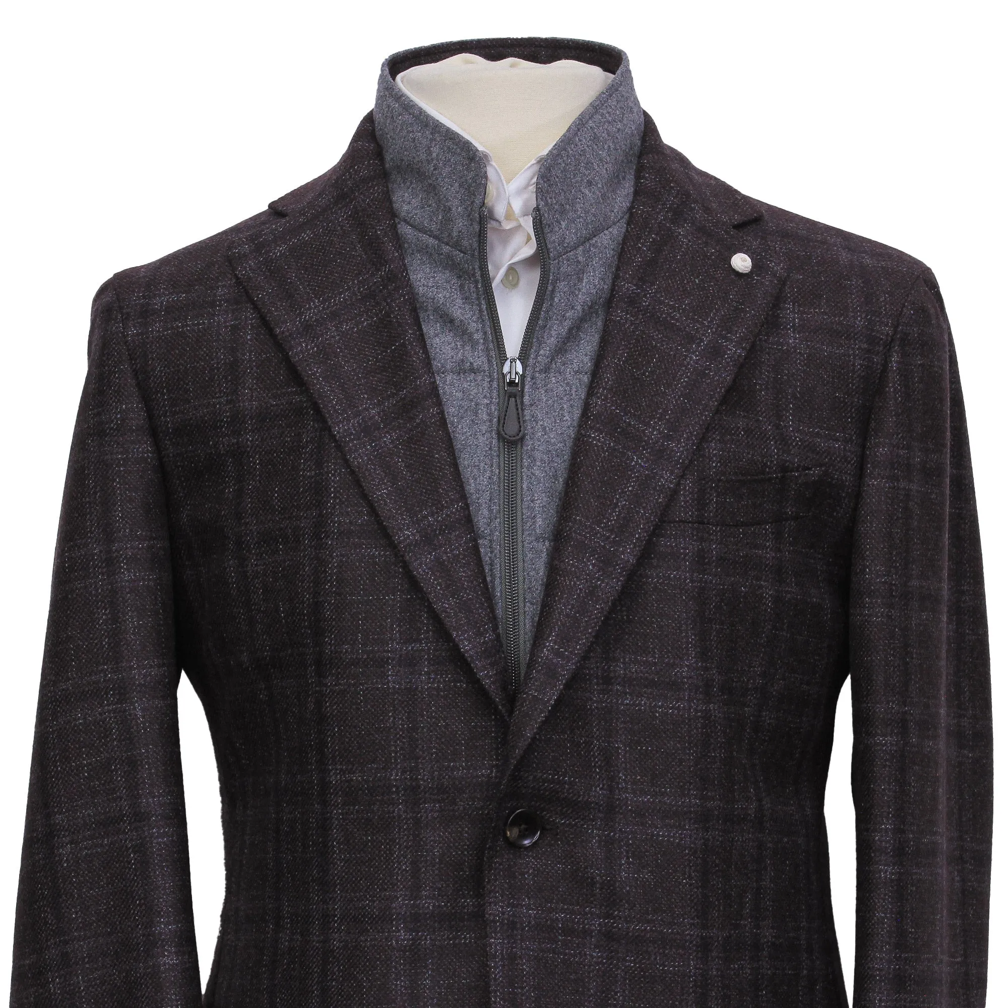 Wine & Gray Check Wool Hybrid Sport Jacket with Bib - Luigi Bianchi