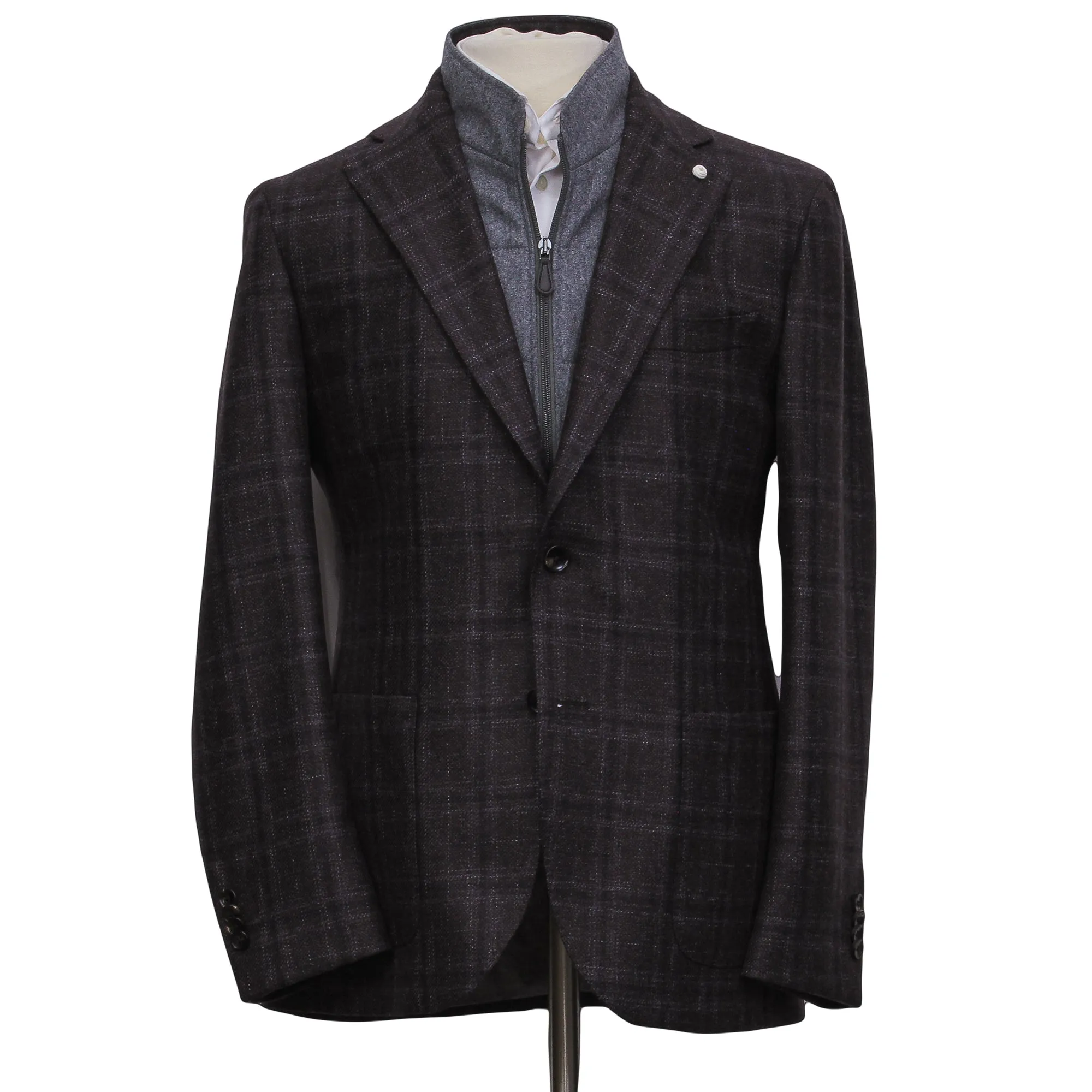 Wine & Gray Check Wool Hybrid Sport Jacket with Bib - Luigi Bianchi