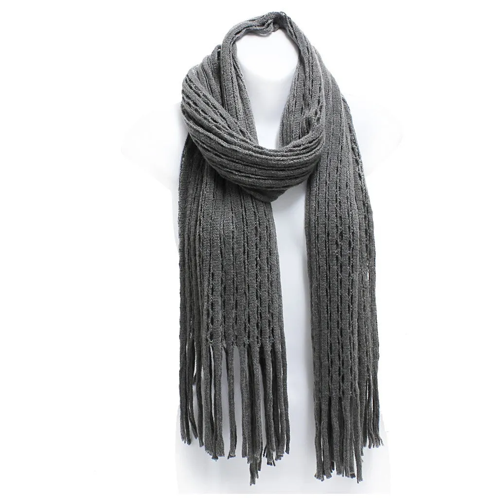 Winter Knit Tube Scarf with Fringe