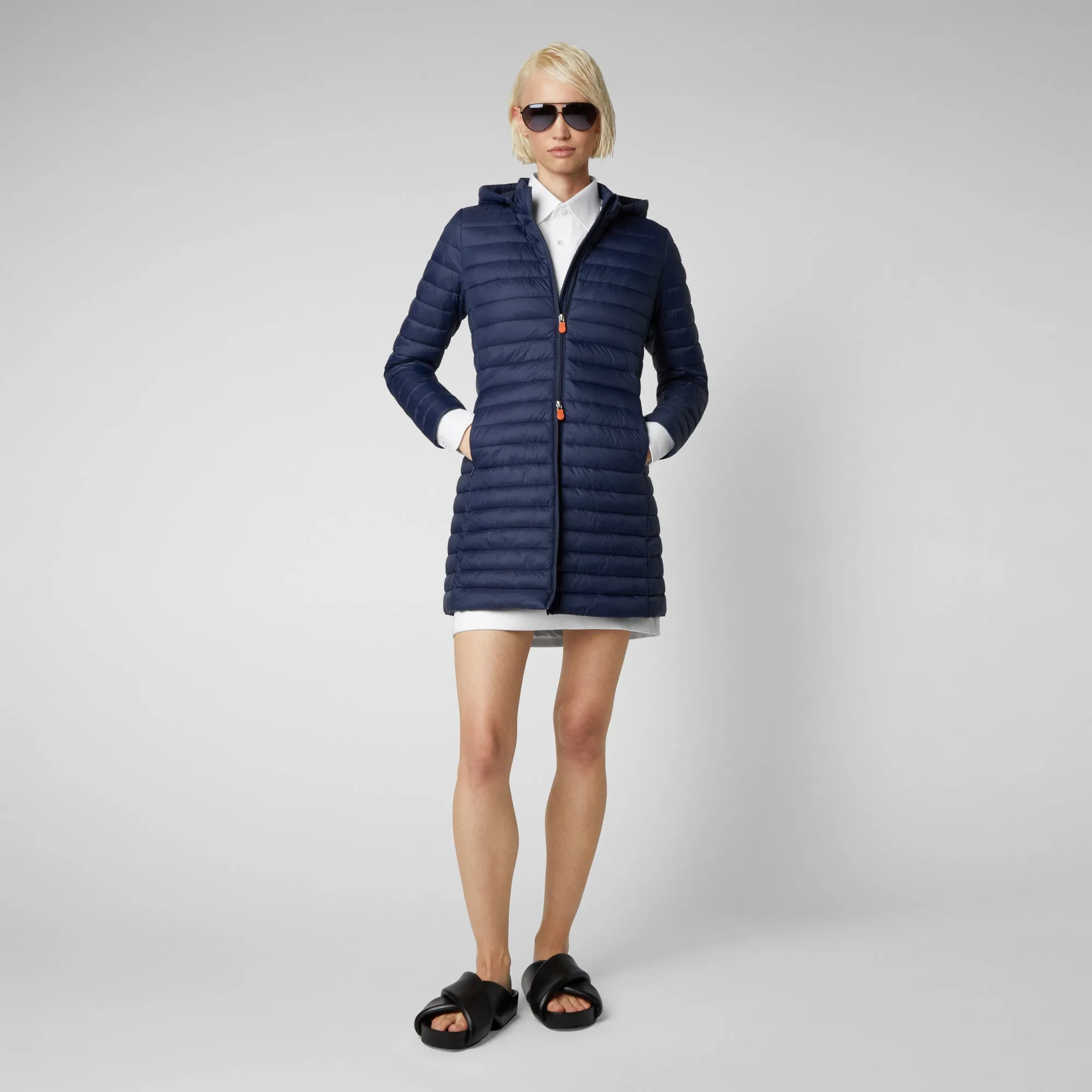 Woman's animal free puffer jacket Bryanna in navy blue