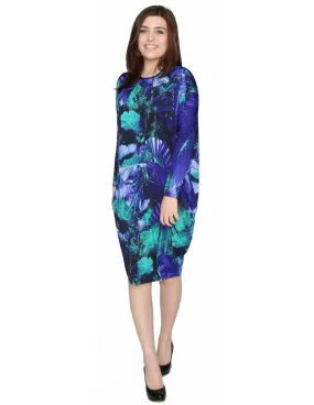 Women's Cobalt Fern Printed Comfy Cover-Up Knee Length Dress