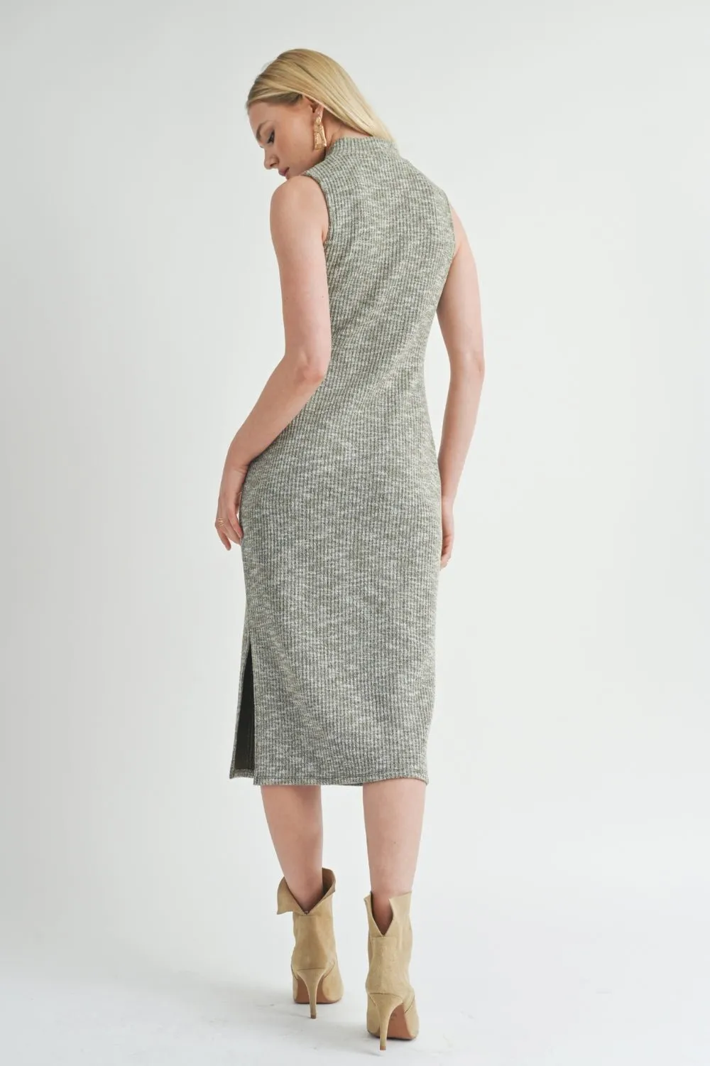 Women's Fitted Tank Stretch Knit Midi Dress | Sage The Label | Olive Green