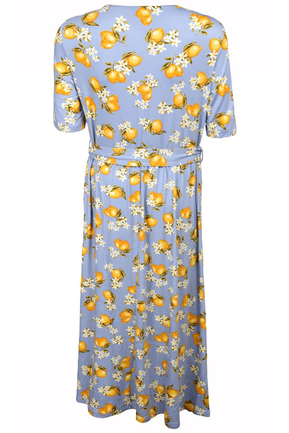 Womens Lemon Print Wrap Dress with Waist Belt