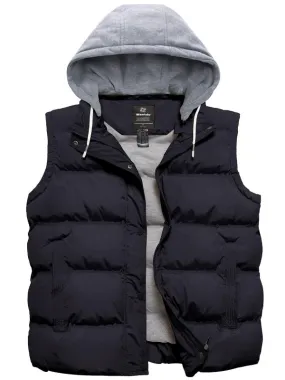 Women's Plus Size Puffer Vest Sleeveless Winter Jacket with Detachable Hood Recycled Fabric