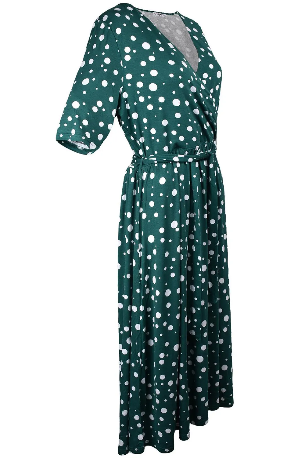 Womens Polka Dot Midi Dress with Waist Belt