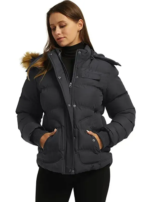 Women's Quilted Puffer Jacket Padded with Faux Fur Hooded Valley II