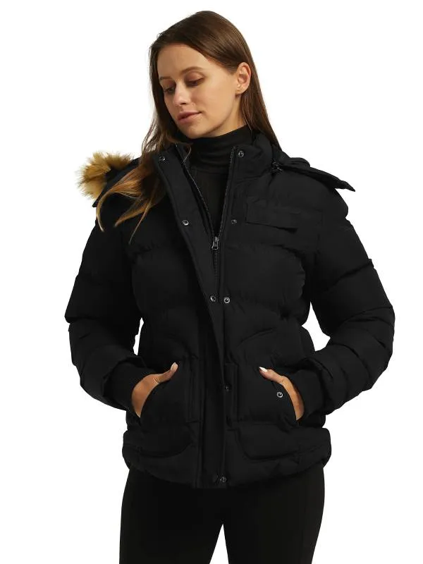 Women's Quilted Puffer Jacket Padded with Faux Fur Hooded Valley II