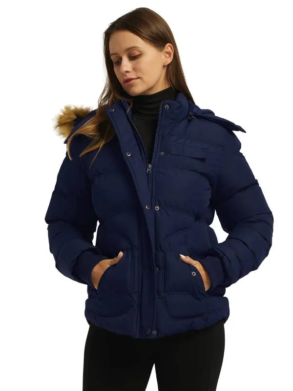 Women's Quilted Puffer Jacket Padded with Faux Fur Hooded Valley II